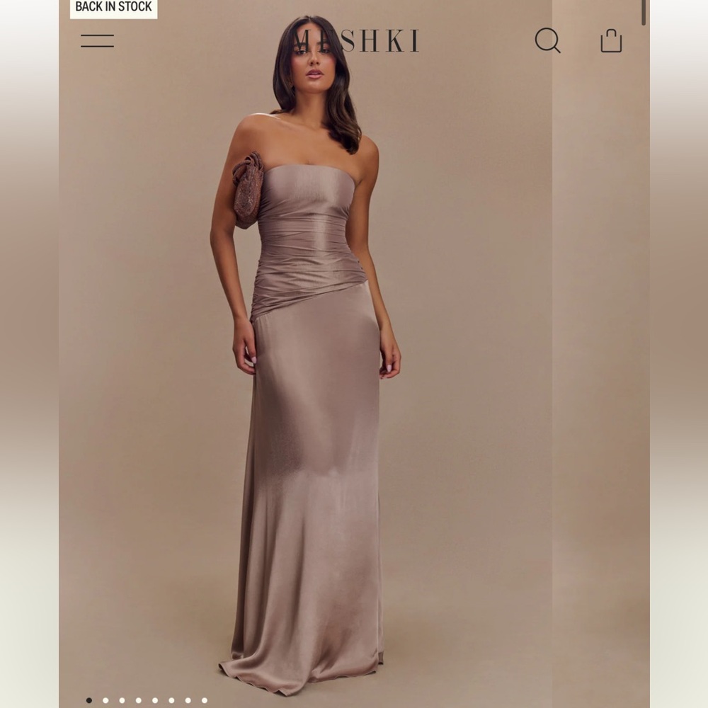 Meshki Strapless Taupe Evening Gown
